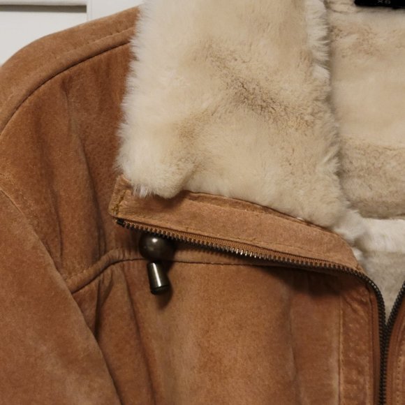 Bubble Bomber Jacket Genuine Suede Tan Size XS - Picture 4 of 16